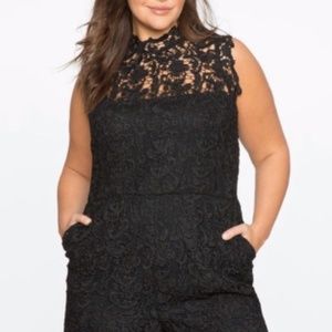 Eloquii Studio Lace Romper Plus Size 26 Black Sleeveless High Neck Pockets